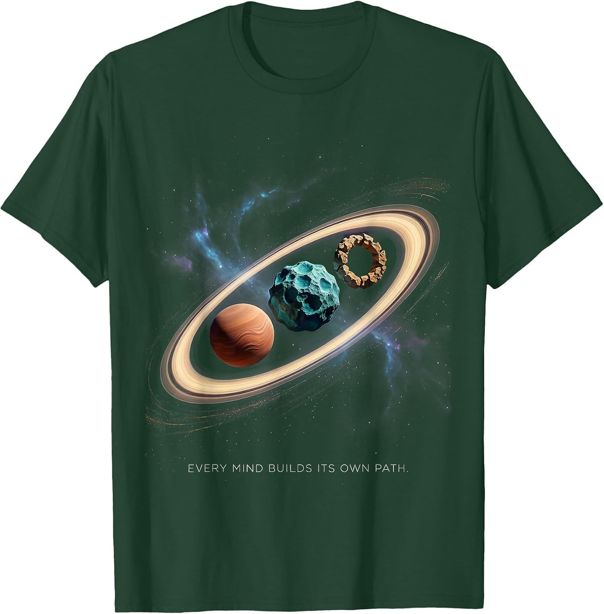 Men's Every Mind Builds Its Own Path Cosmic Neurodiverse Universe T-Shirt - Dark Green
