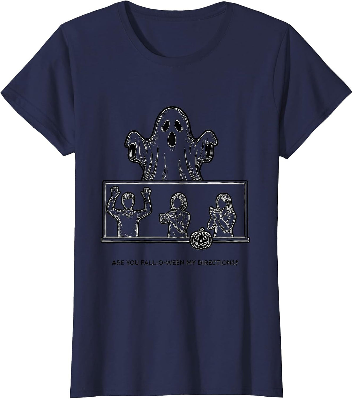 Women's Are You Fall-O-Ween My Directions Funny Teacher Ghost T-Shirt - Navy Blue