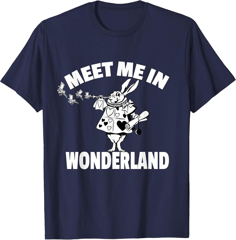 Alice in Wonderland T-Shirt White Rabbit Shirt Wonderland T-Shirt - Navy Blue