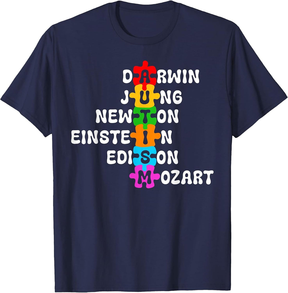Autism Awareness Darwin Jung Newton Einstein Edison Mozart T-Shirt - Navy Blue