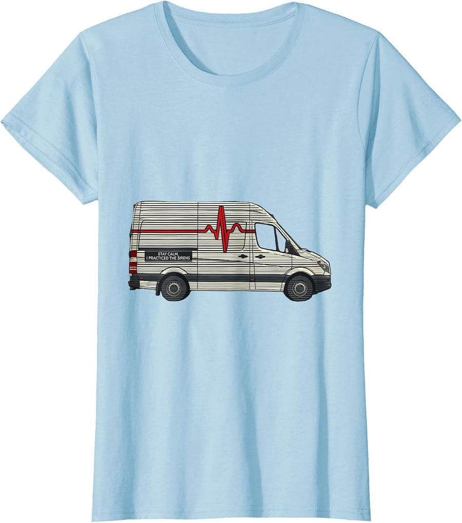 Women's Stay Calm I Practiced The Sirens Funny EMT Paramedic Dark T-Shirt - Baby Blue