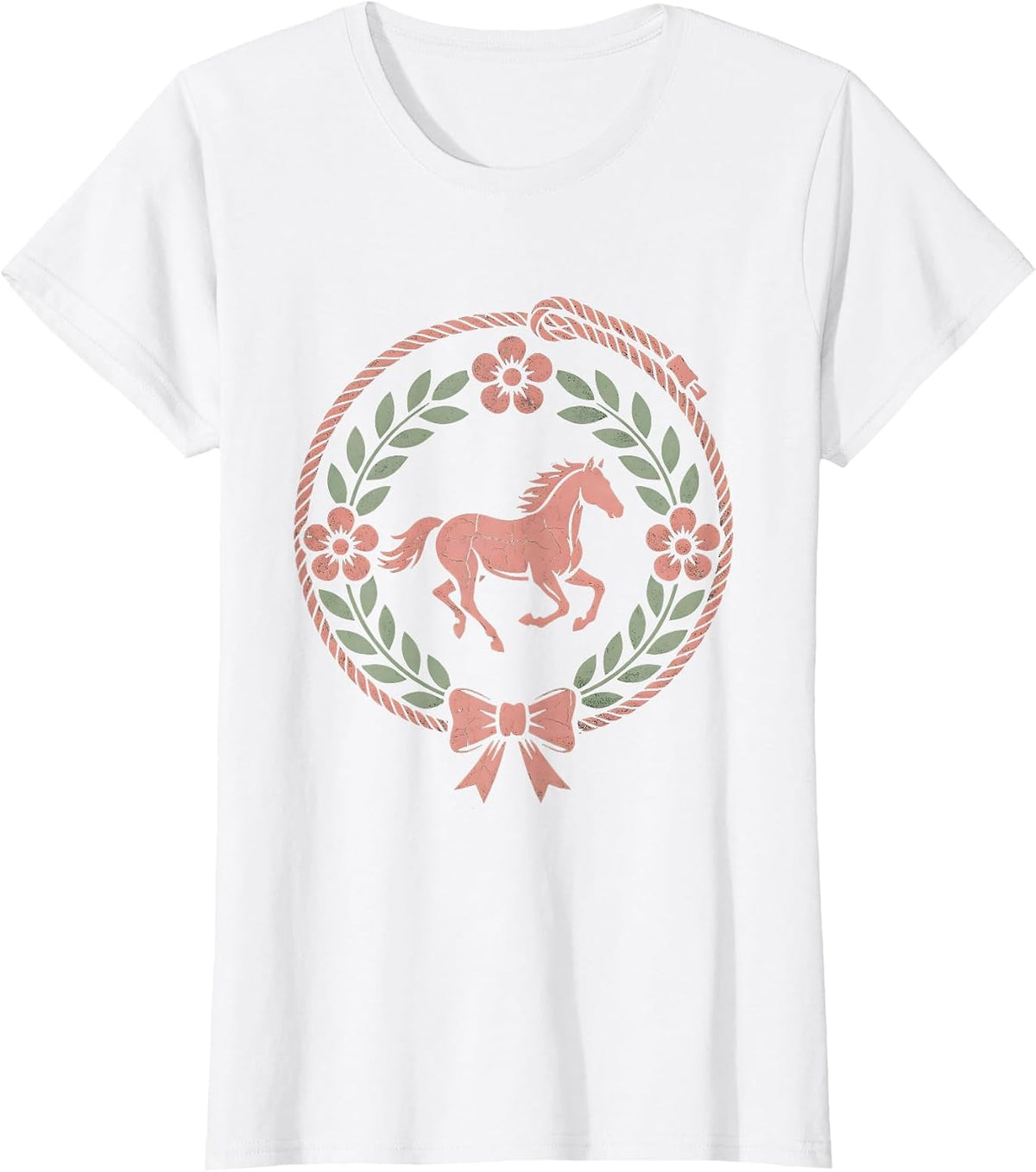 Western Cowgirl Lasso Galloping Horse Illustration T-Shirt - White