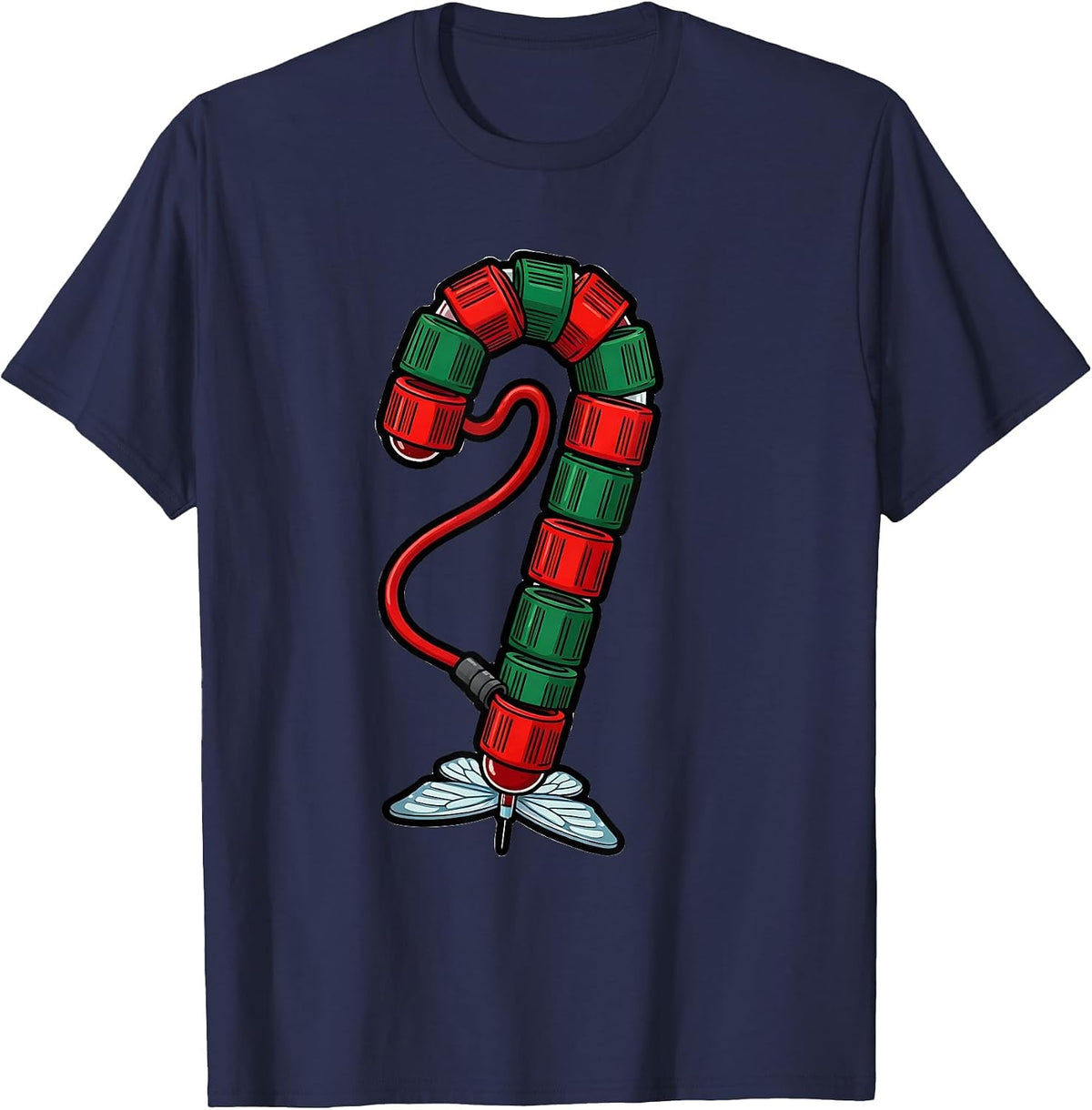 Men's Oversized Candy Cane Blood Tube Phlebotomist Christmas Humor T-Shirt - Navy Blue