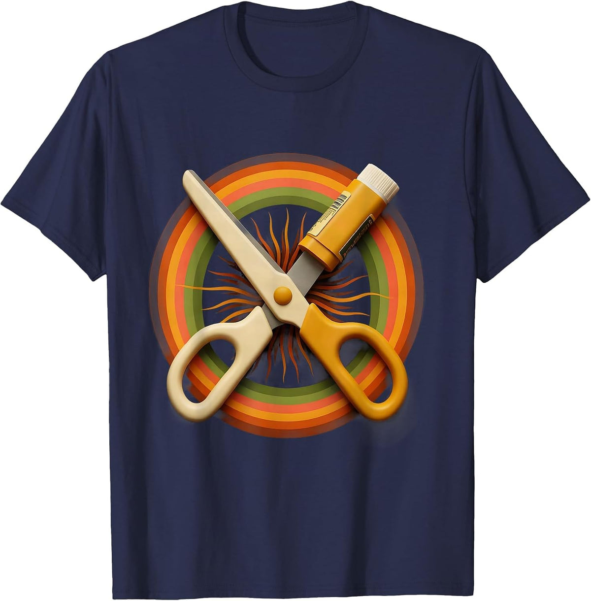 First Grade Teacher Scissors and Glue Graphic T-Shirt - Navy Blue