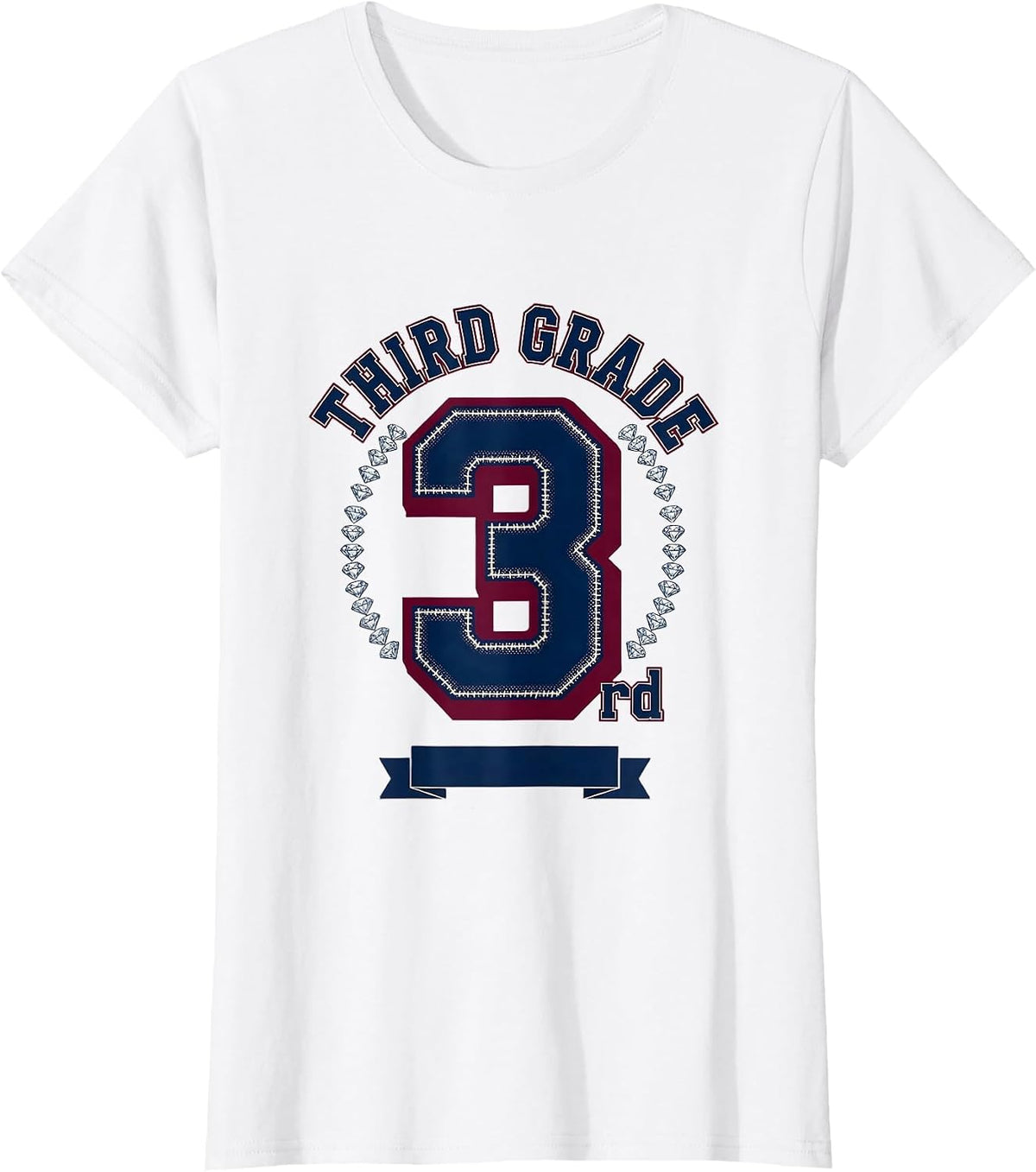 Women's Third Grade Sparkle Varsity Teacher Back To School T-Shirt - White