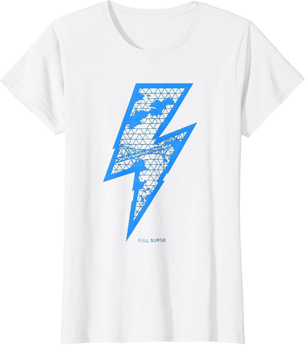 Full Surge Bold Geometric Lightning Bolt Retro Preppy T-Shirt - White