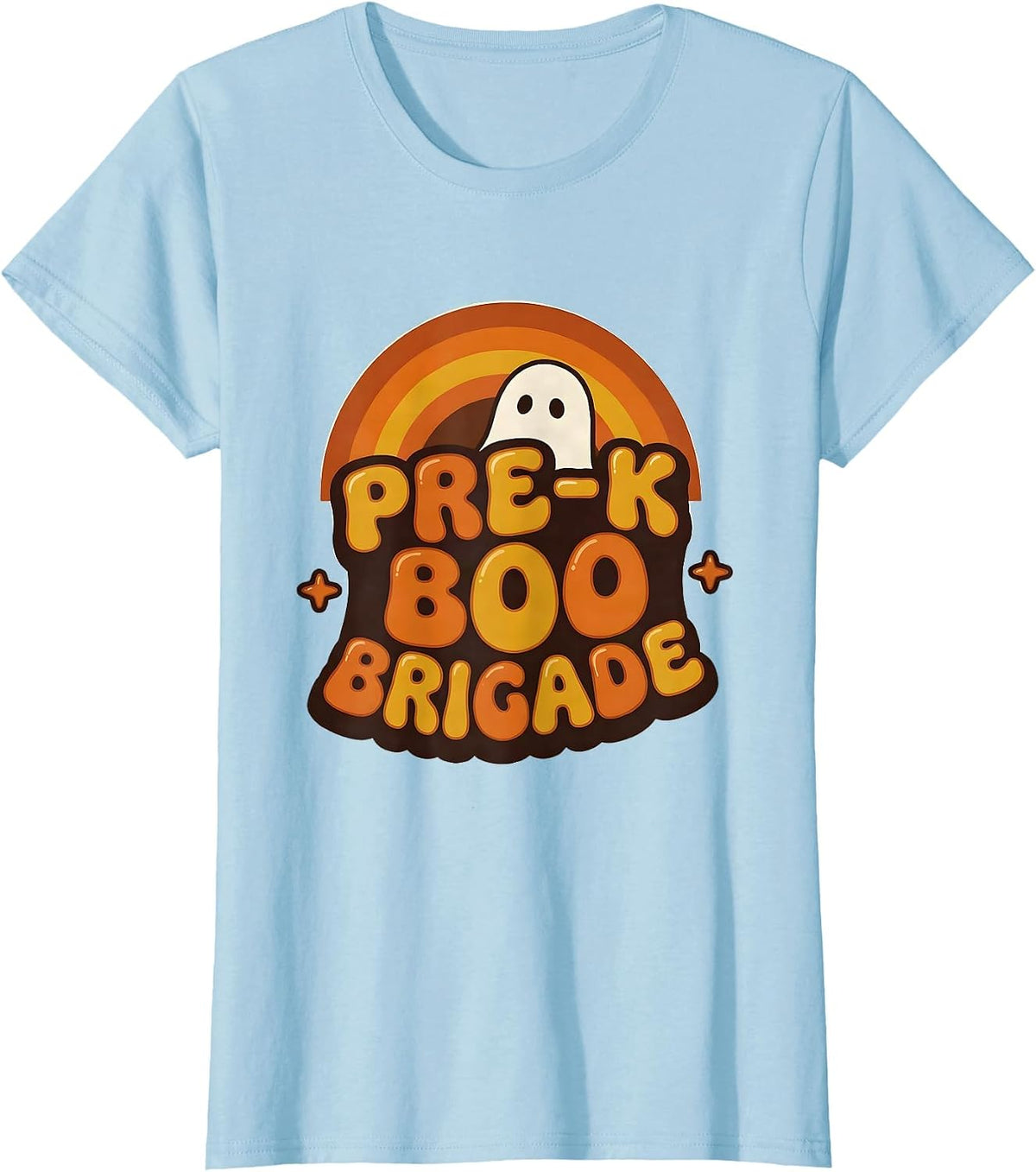 Pre-K Boo Brigade Retro 70s Halloween Teacher Preschool T-Shirt - Baby Blue