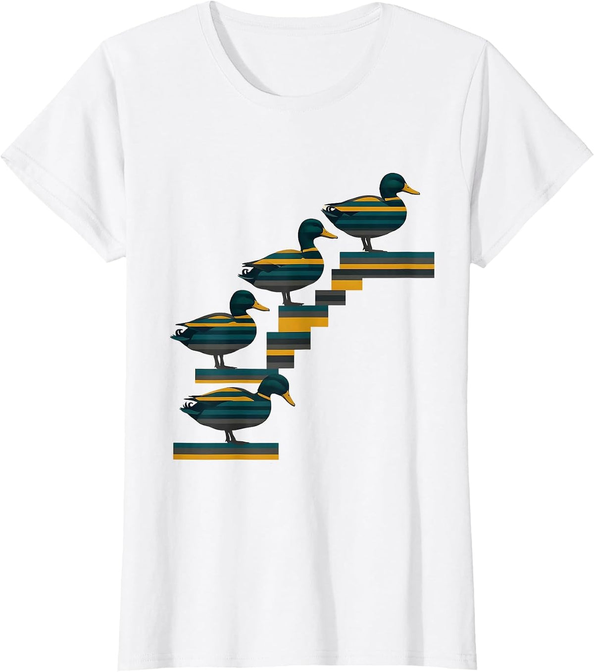 Descending Ducks Step Funny Novelty Duck Lover Gift T-Shirt - White