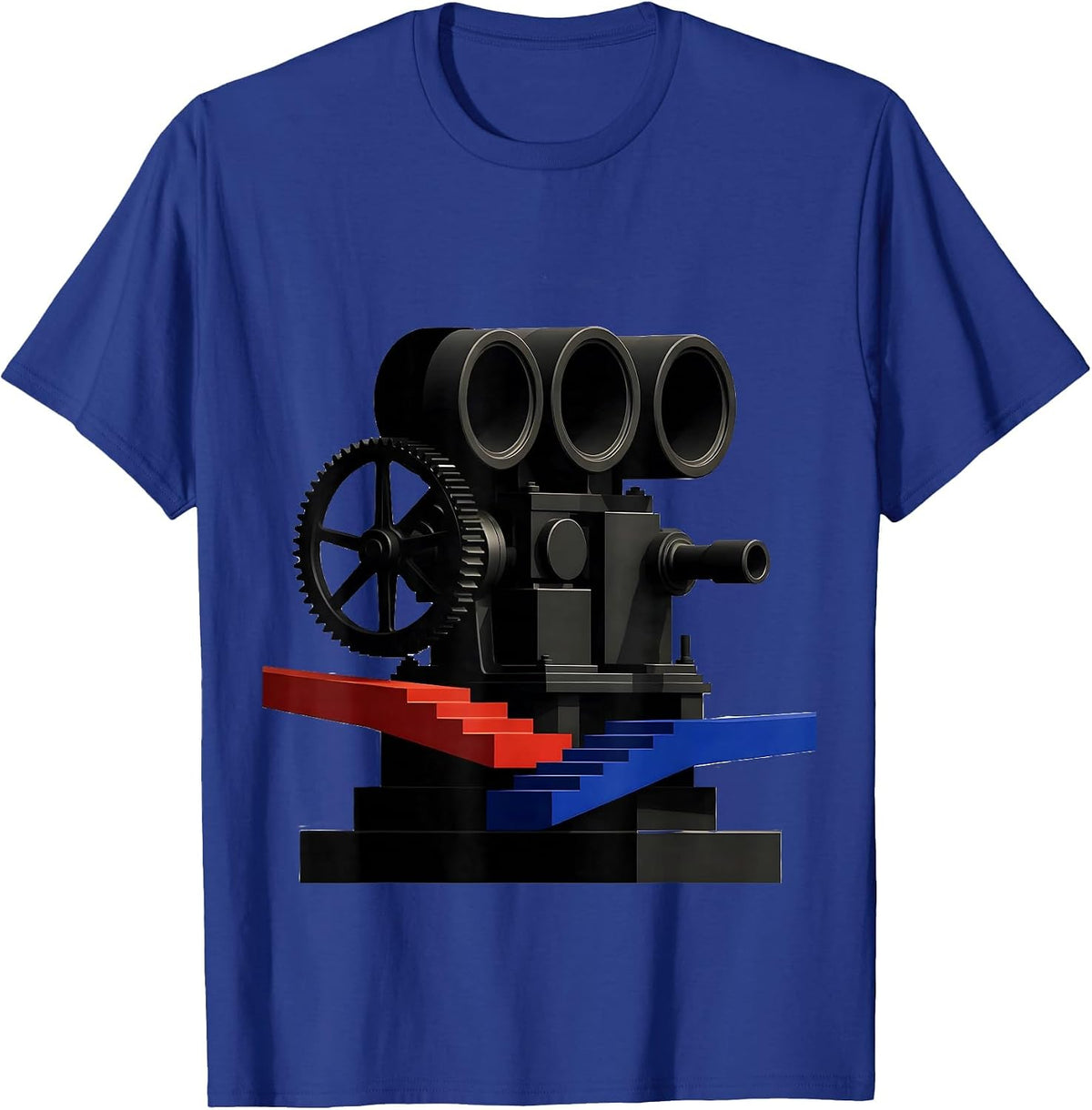 Geometric Triplex Mud Pump Bauhaus Modernist Oilfield Worker T-Shirt - Royal Blue