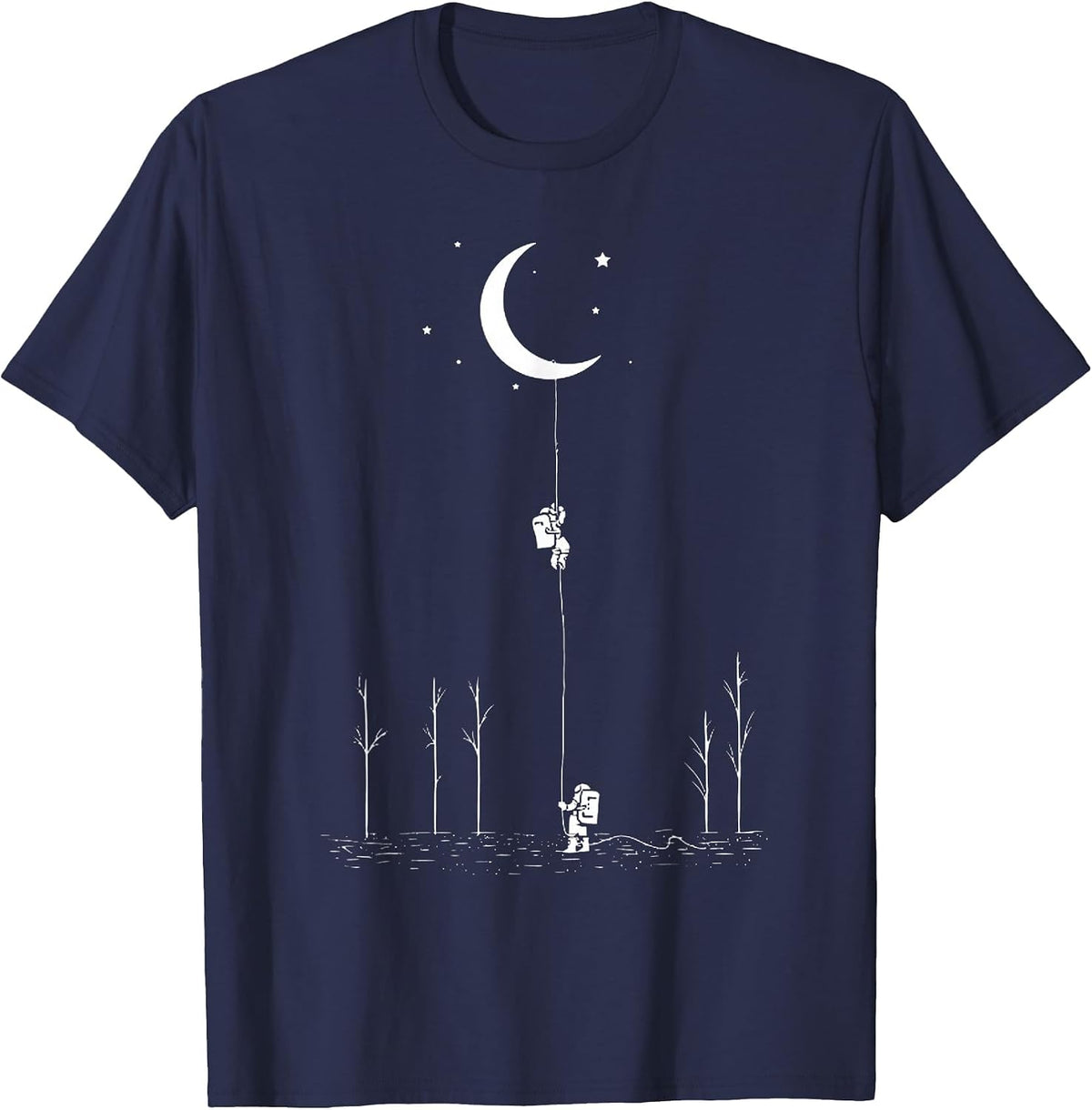 Climbing The Moon Astronomy Space Nerd Print Design T-Shirt - Navy Blue
