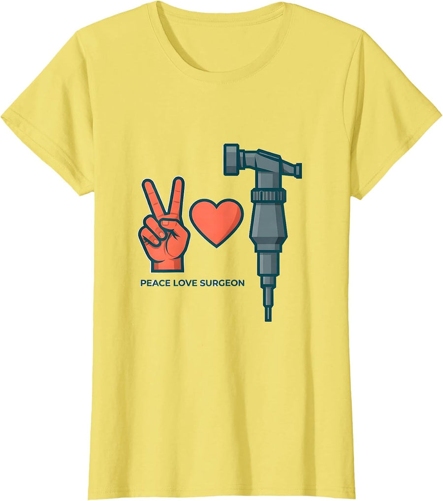 Women's Peace Love Surgeon Funny Surgical Tech Surgeon Gift T-Shirt - Lemon Yellow