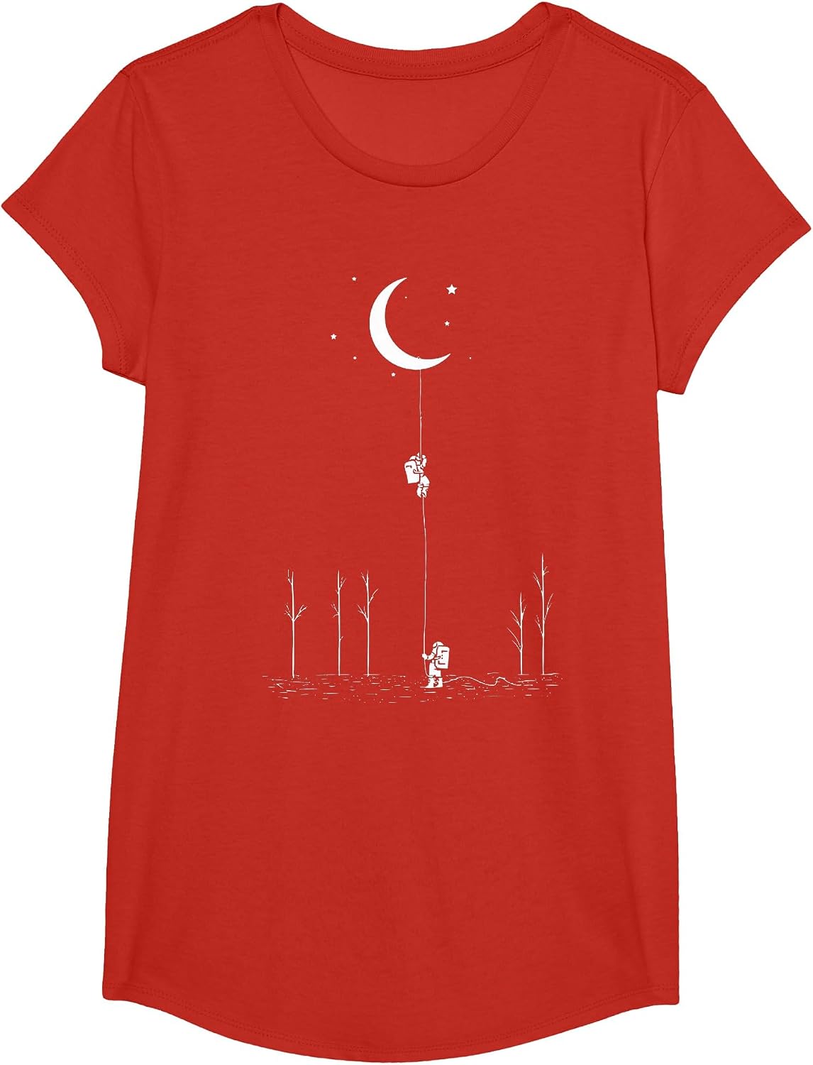 Climbing The Moon Astronomy Space Nerd Print Design T-Shirt - Girls Red