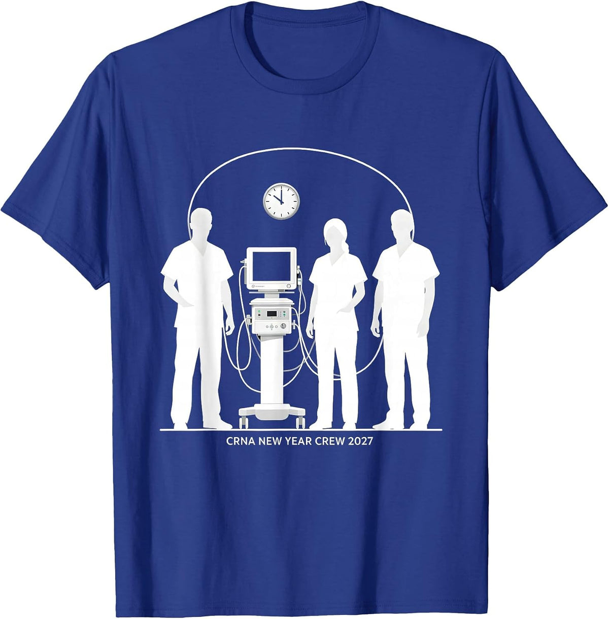 Men's CRNA New Year Crew 2027 Silhouetted Nurse Crew New Years Eve T-Shirt - Royal Blue