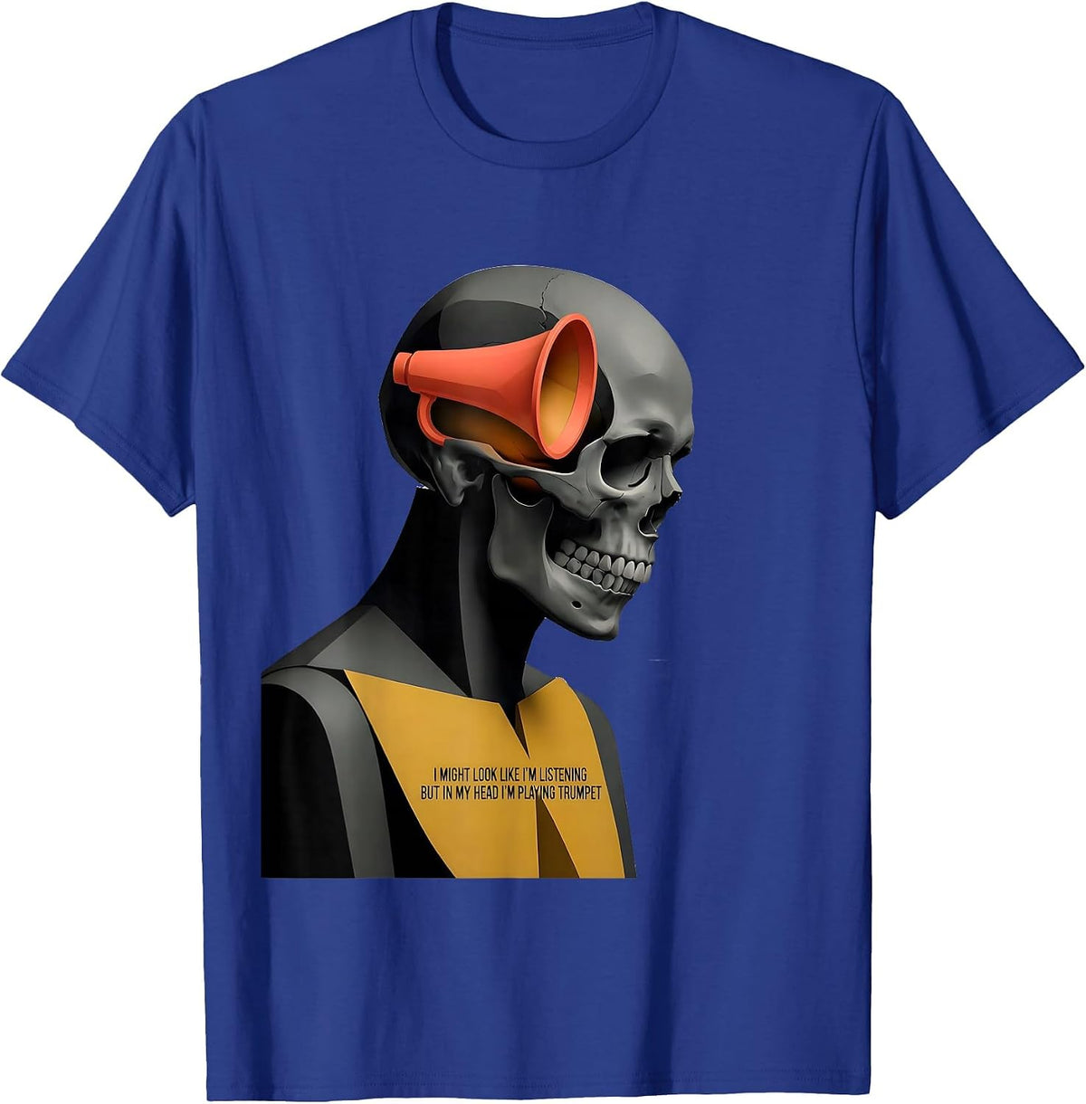 I Might Look Like I'm Listening Trumpet Midcentury Modern T-Shirt - Royal Blue