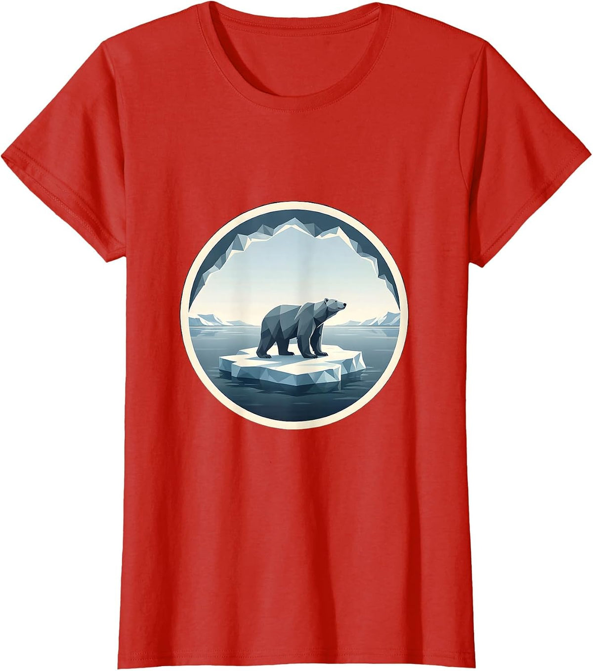 Polar Bear Drifting on Ice Floe Illustration T-Shirt - Red