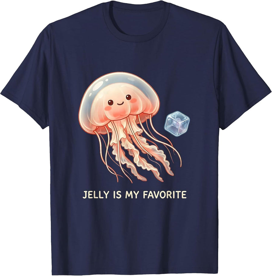 Jelly Is My Favorite Cute Kawaii Jellyfish Sea Creature T-Shirt - Navy Blue