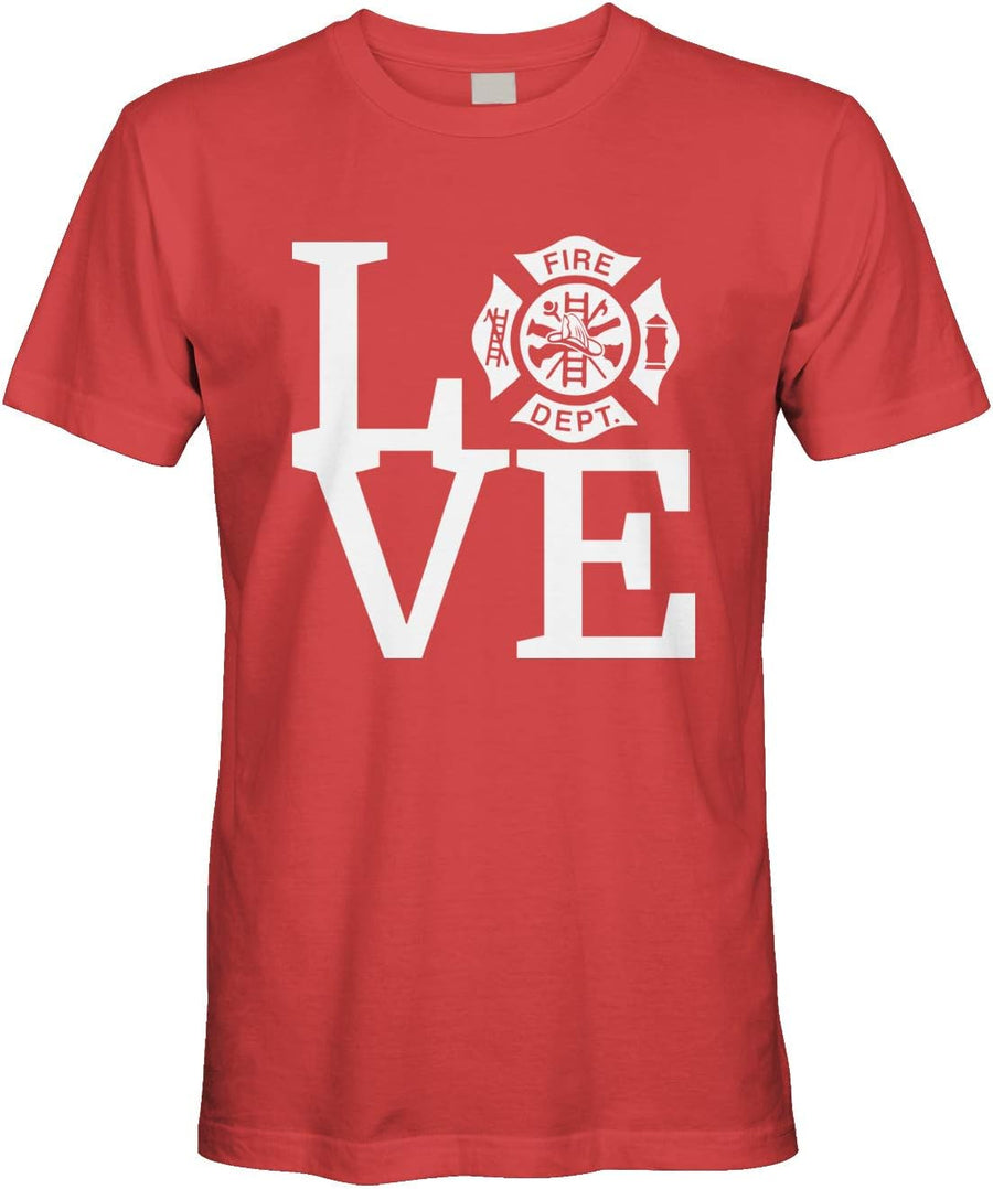 Men's Love Fire Department Firefighter Fire Fighter T-Shirt - Red
