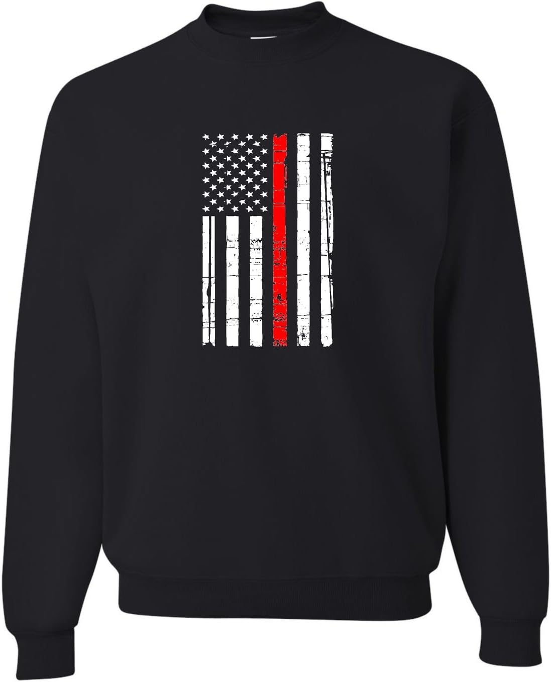 Go All Out Adult Thin Red Line Firefighter Firemen Support Sweatshirt Crewneck - Black