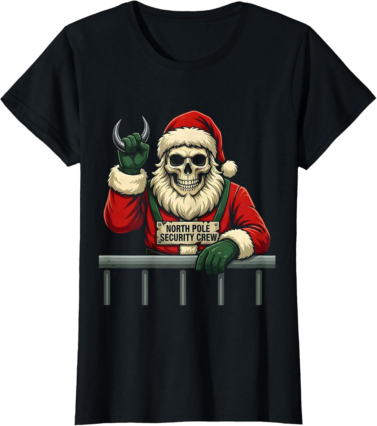 North Pole Security Crew Funny Heavy Metal Christmas Rocker T-Shirt - Black