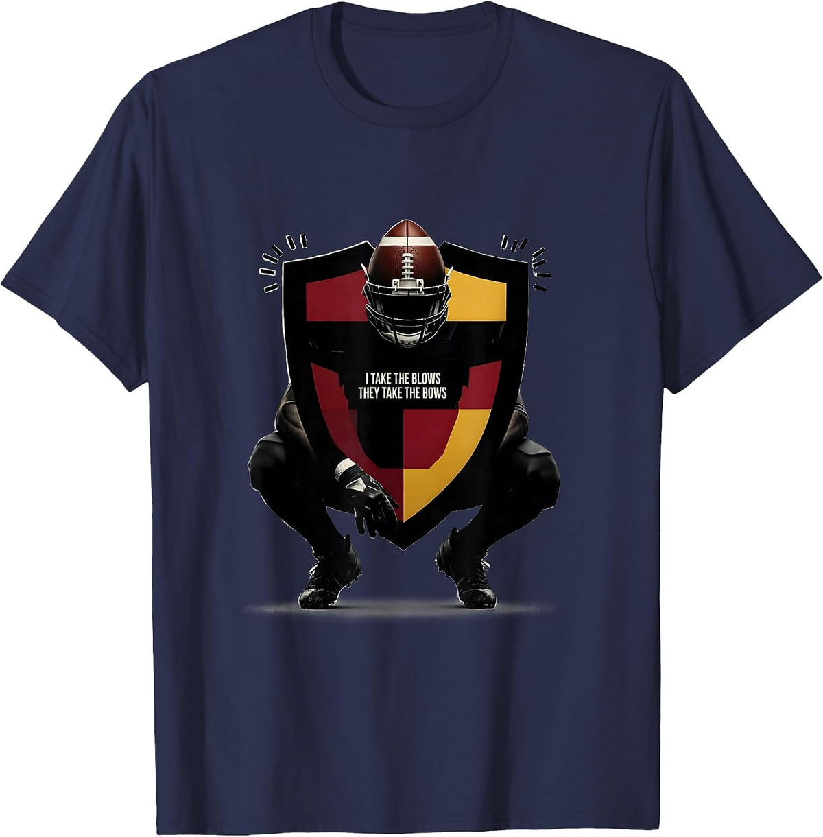 I Take The Blows They Take The Bows Funny Football Lineman T-Shirt - Navy Blue