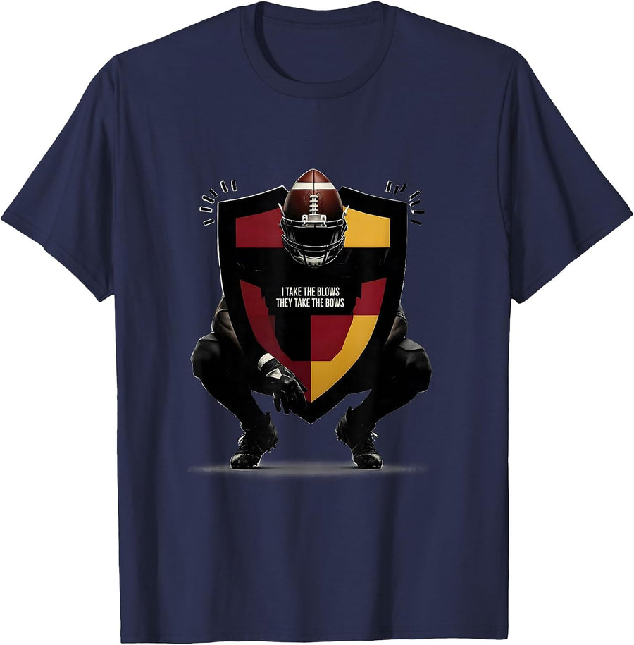 I Take The Blows They Take The Bows Funny Football Lineman T-Shirt - Navy Blue