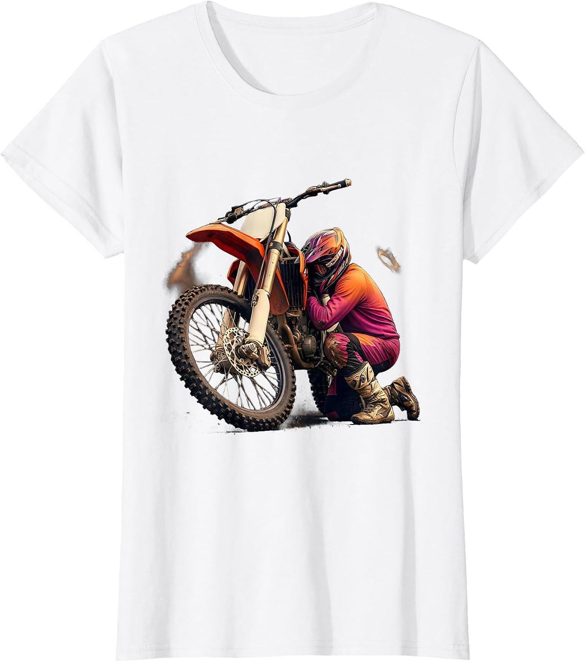 Helmeted Motocross Rider Funny Dirt Bike Biker Gift T-Shirt - White
