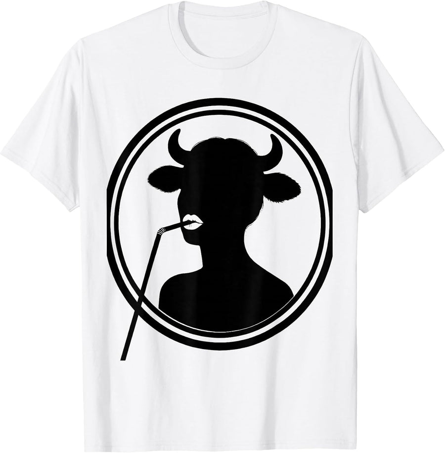 Men's Cow Girl Sipping Straw Cute Bovine Lover Graphic T-Shirt - White