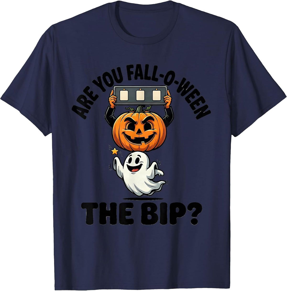 Men's Are You Fall-O-Ween The BIP Funny Teacher Halloween Ghost T-Shirt - Navy Blue
