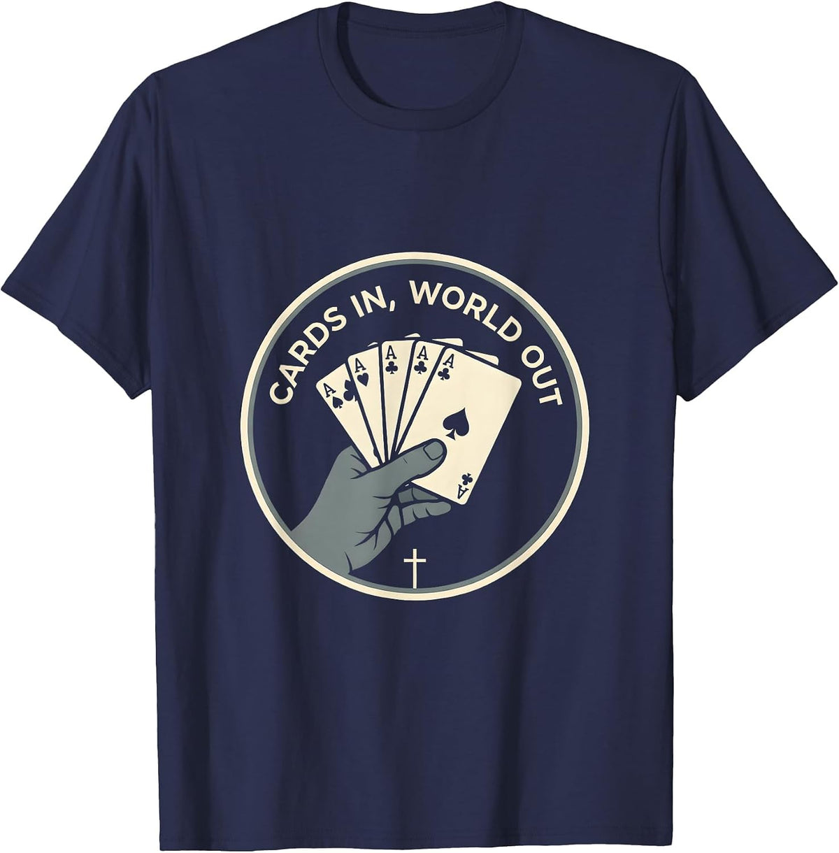 Cards In World Out Poker Design for Men T-Shirt - Navy Blue