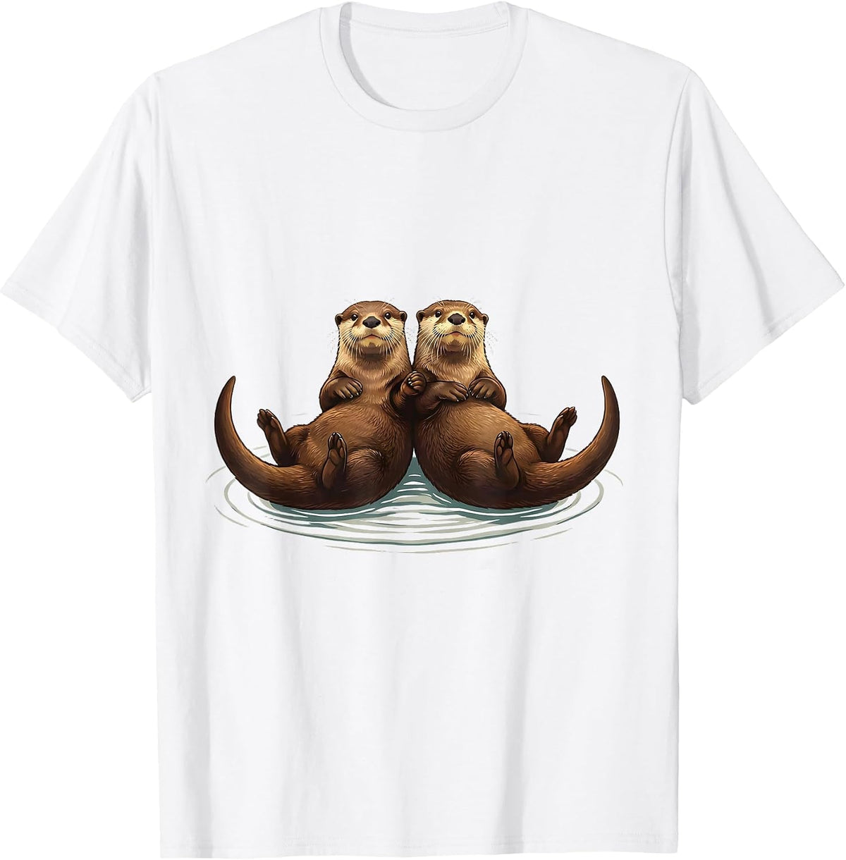 Men's Linked River Otters Funny Otter Lover Nature Art T-Shirt - White