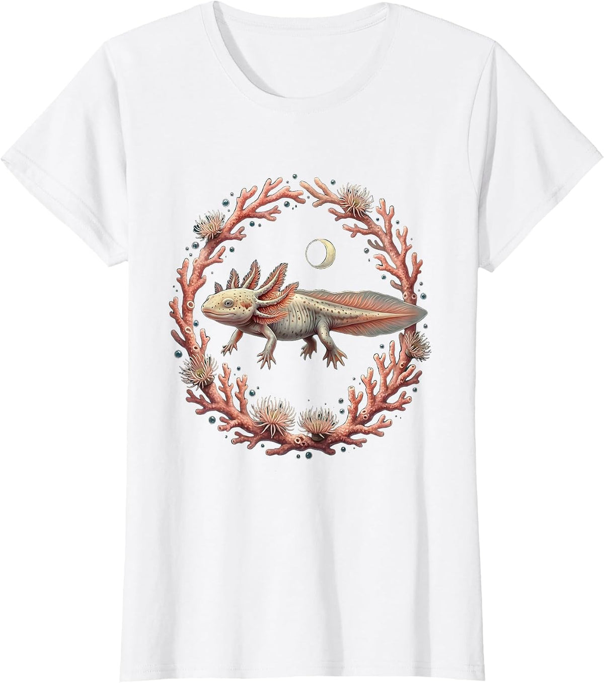Axolotl Swimming Through Colorful Coral Reef T-Shirt - White