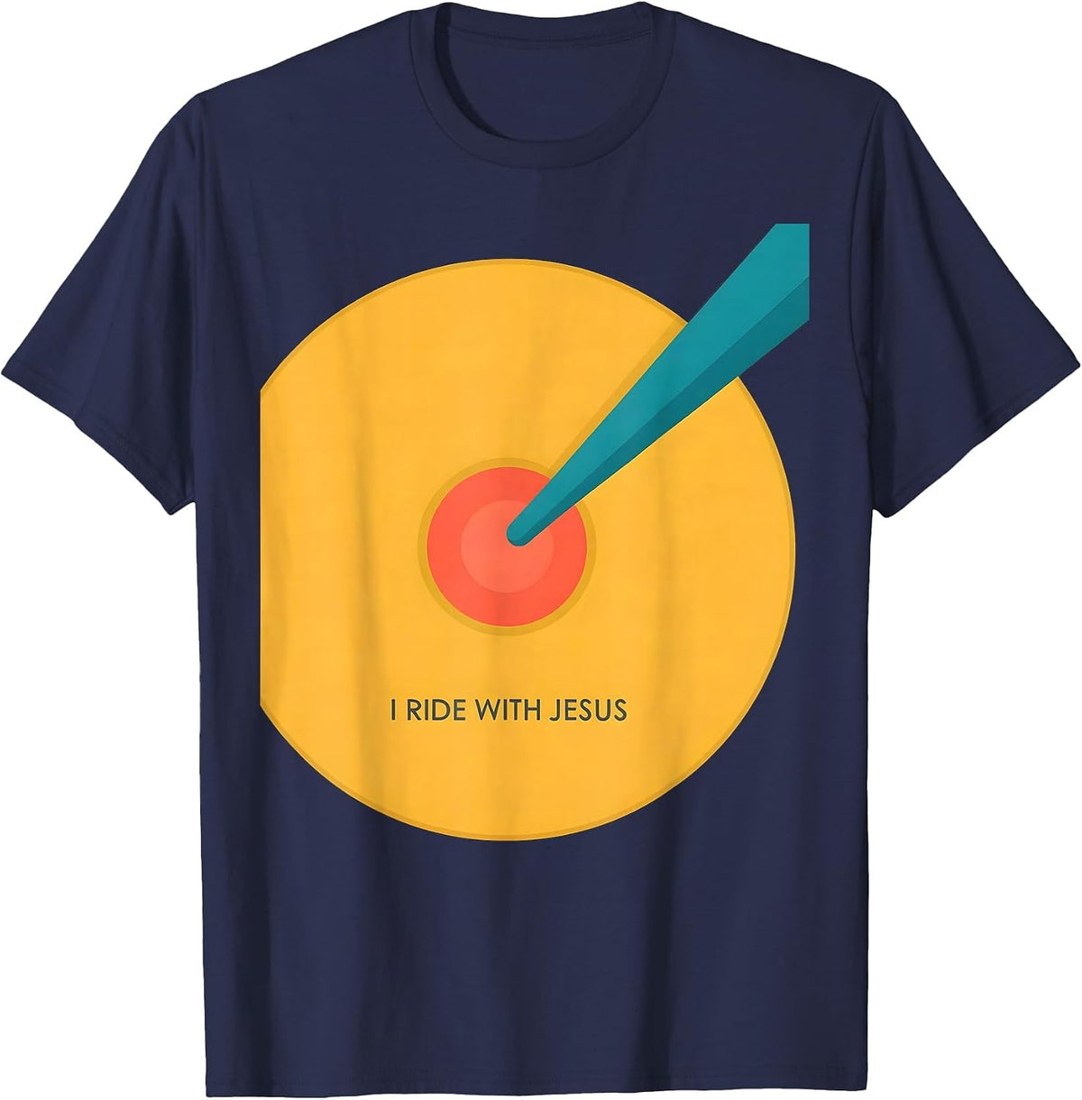 I Ride With Jesus Funny Christian Drummer Faith Gift T-Shirt - Navy Blue