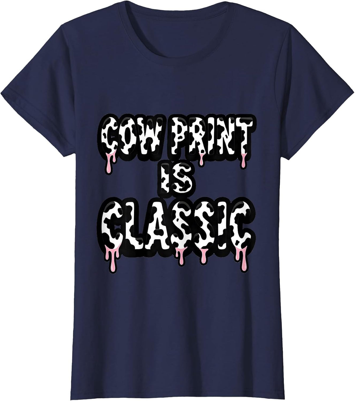 Women's Cow Print Is Classic Bold Animal Print Design T-Shirt - Navy Blue