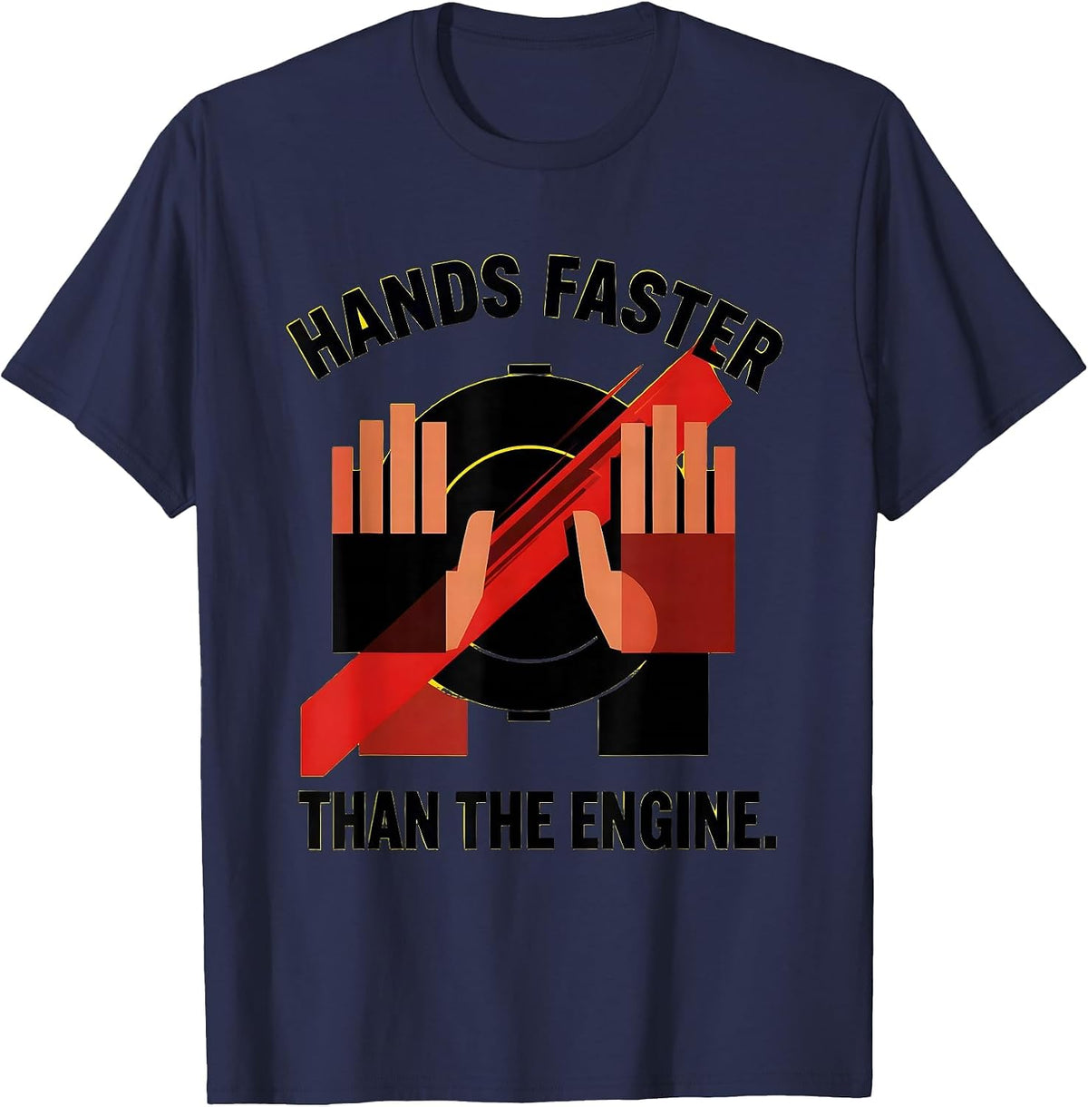Men's Hands Faster Than The Engine Pit Crew Design T-Shirt - Navy Blue