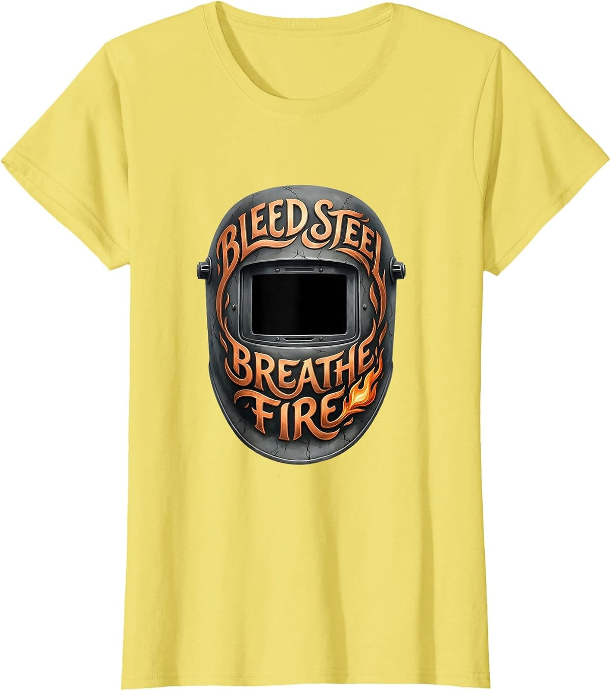 Bleed Steel Breathe Fire Welder Design T-Shirt - Lemon Yellow