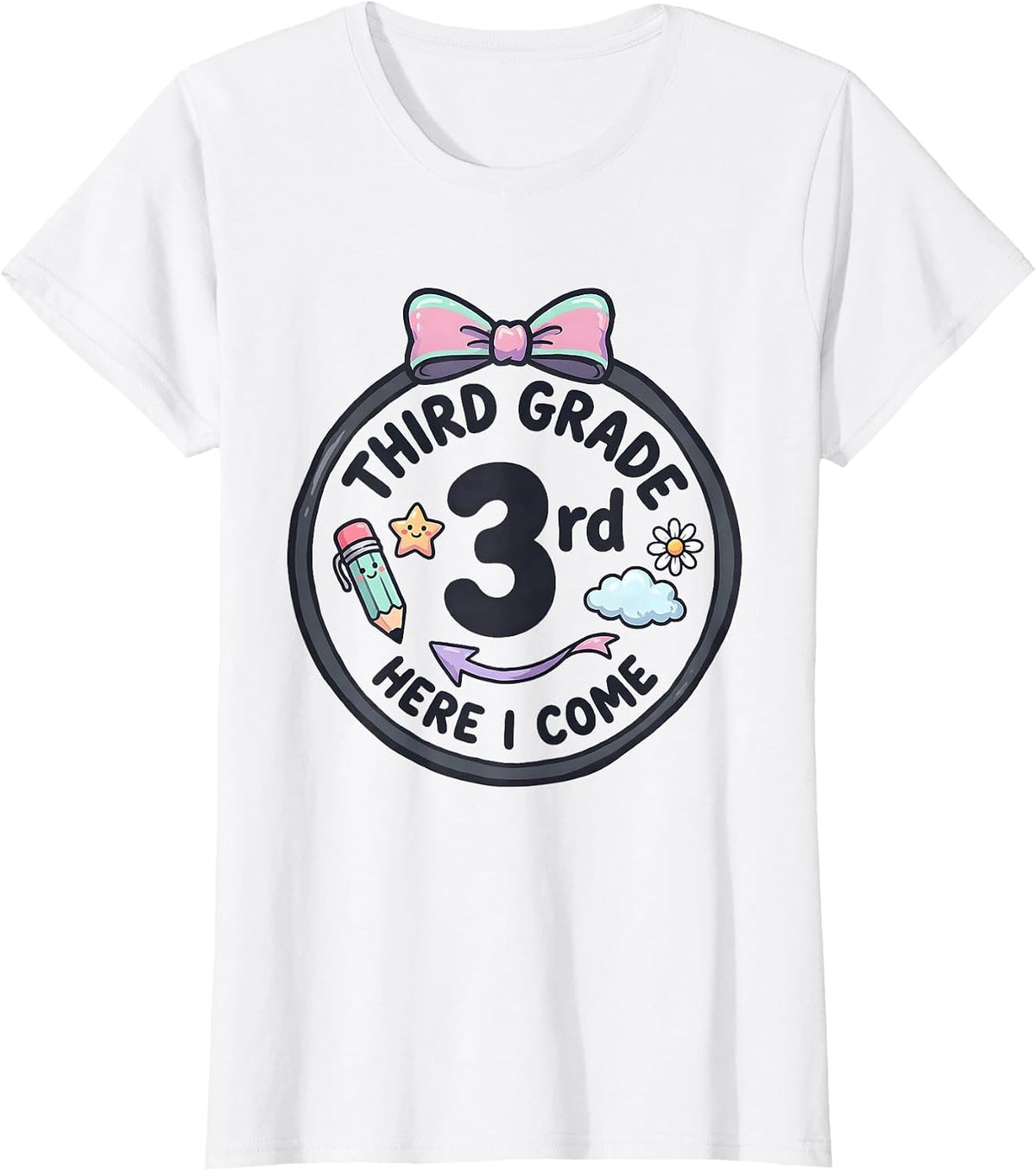 Third Grade Here I Come Kawaii Bow Back to School Girl T-Shirt - White