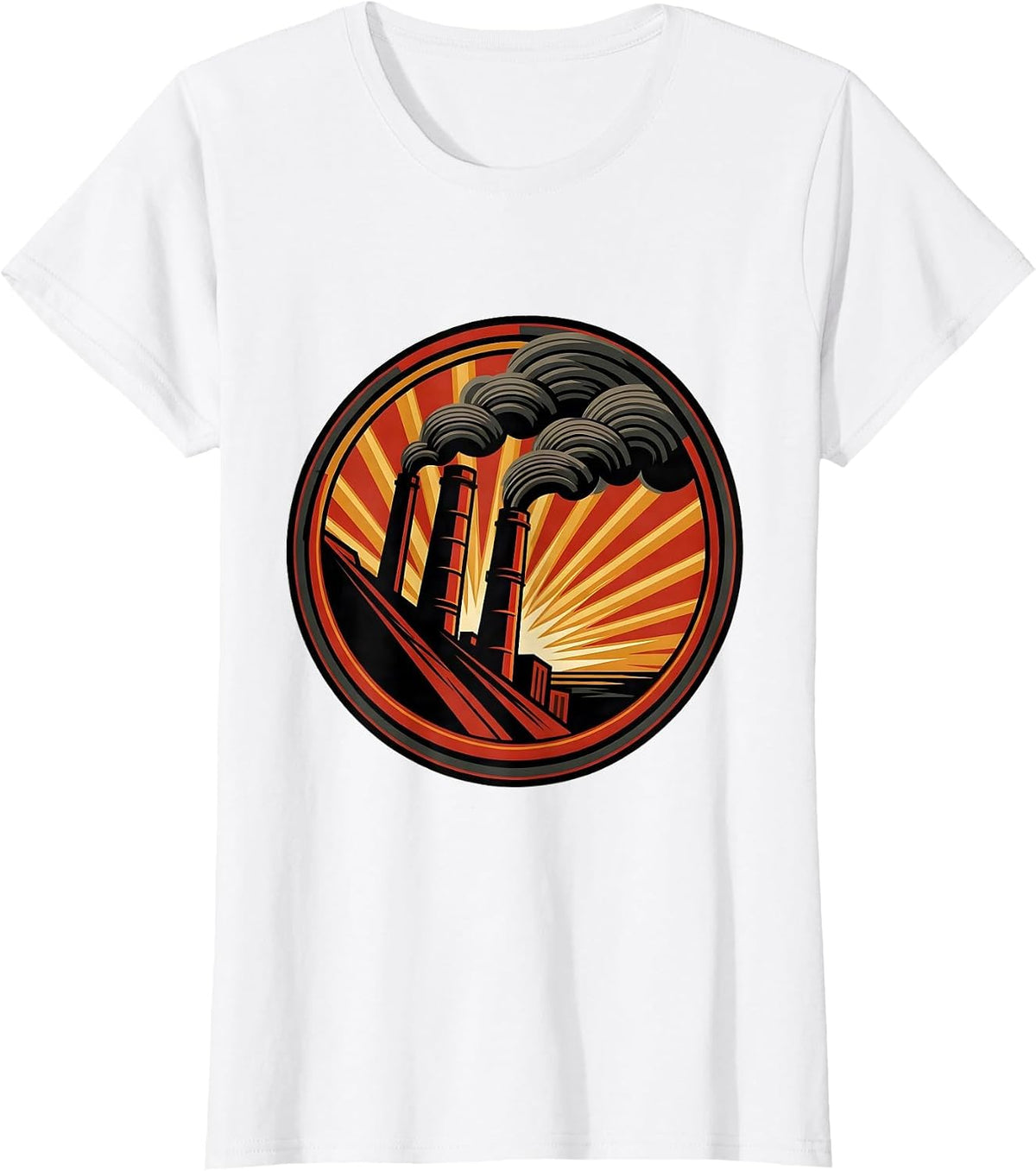 Factory Smokestack Fiery Sunset Labor Day Design T-Shirt - White