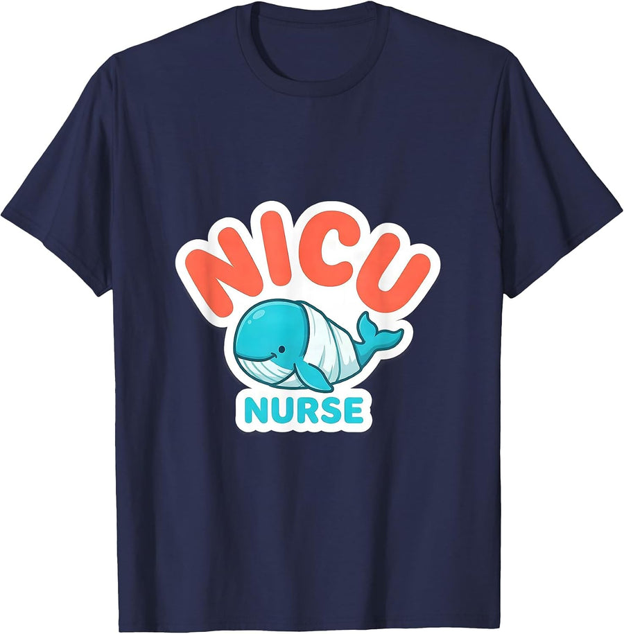 NICU Nurse Cute Whale Animal Pediatric Nurse Practitioner T-Shirt - Navy Blue