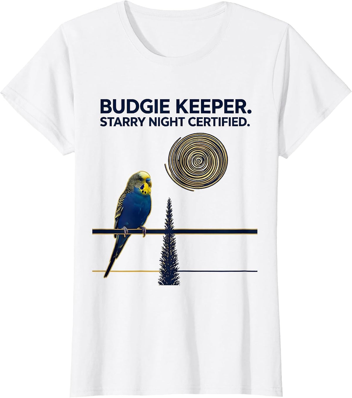 Budgie Keeper Starry Night Certified Minimalist Art Lover T-Shirt - White