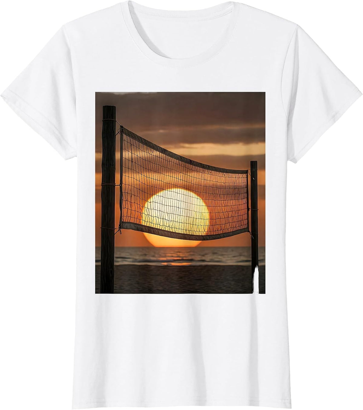 Women's Volleyball Mom Sunset Net Horizon Graphic T-Shirt - White