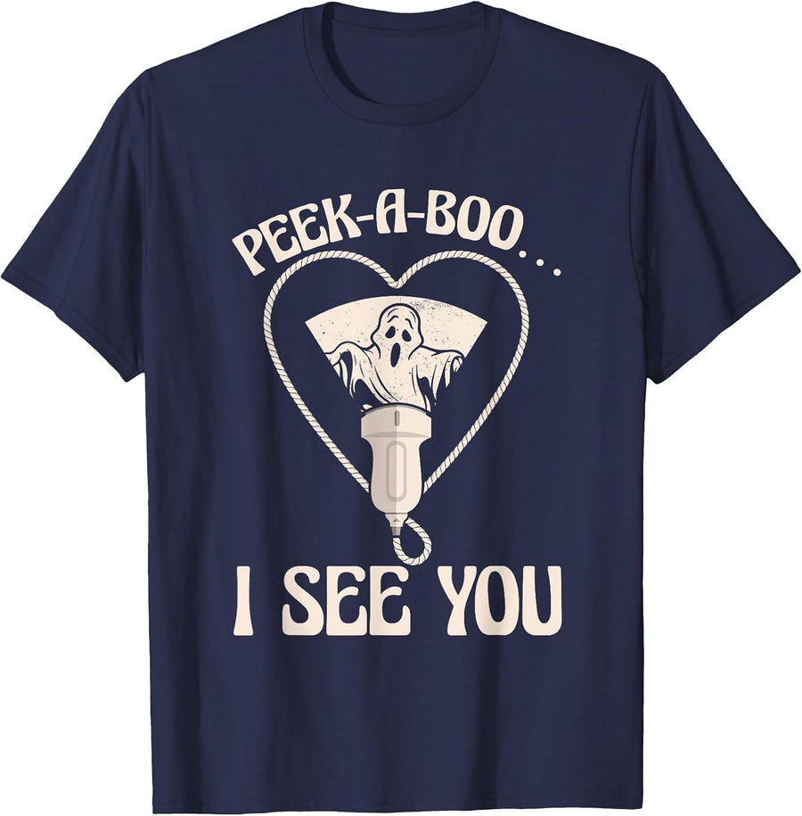 Ultrasound Tech Xray Technician Spooky Sonographer Halloween T-Shirt - Navy Blue