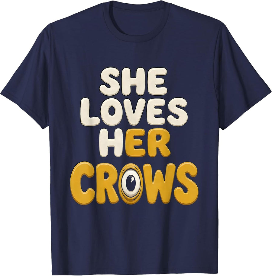 She Loves Her Crows Bird Lover Design T-Shirt - Navy Blue