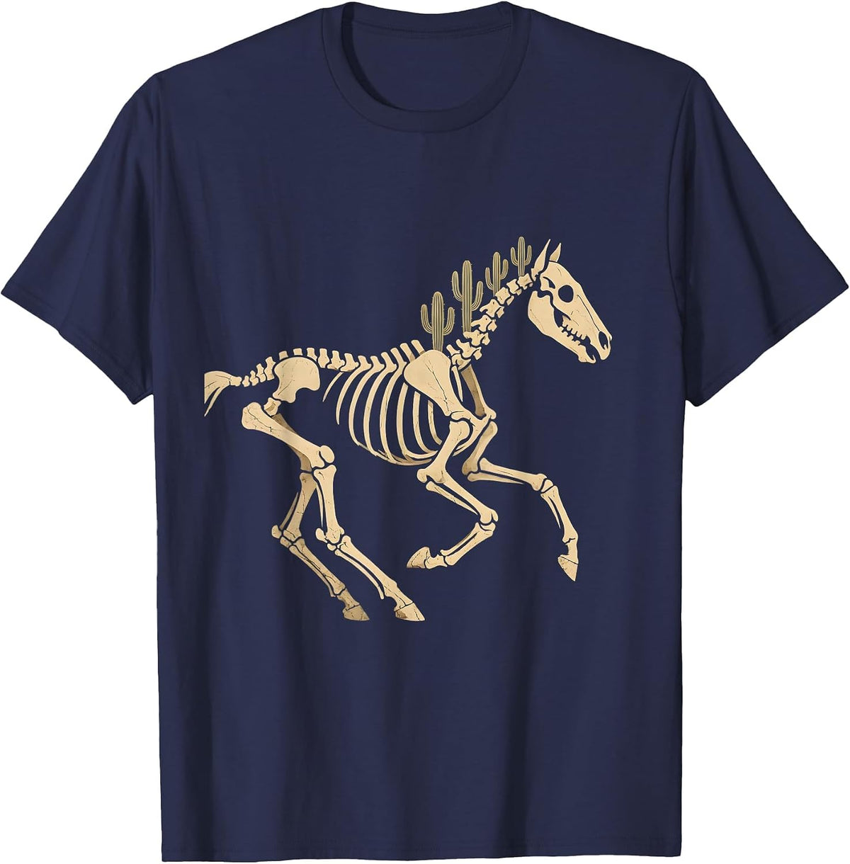Men's Horse Skeleton Galloping Through Desert Art T-Shirt - Navy Blue