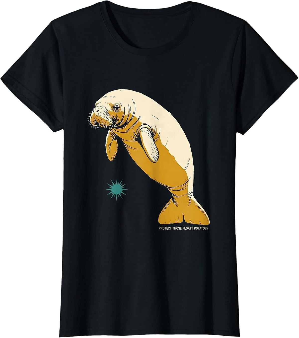 Women's Protect Those Floaty Potatoes Funny Manatee Sea Animal Lover T-Shirt - Black