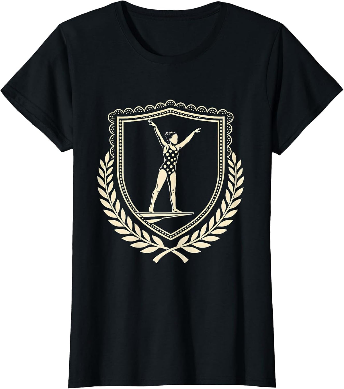 Women's Polka Dot Swimmer Diving Board Graphic Tee T-Shirt - Black
