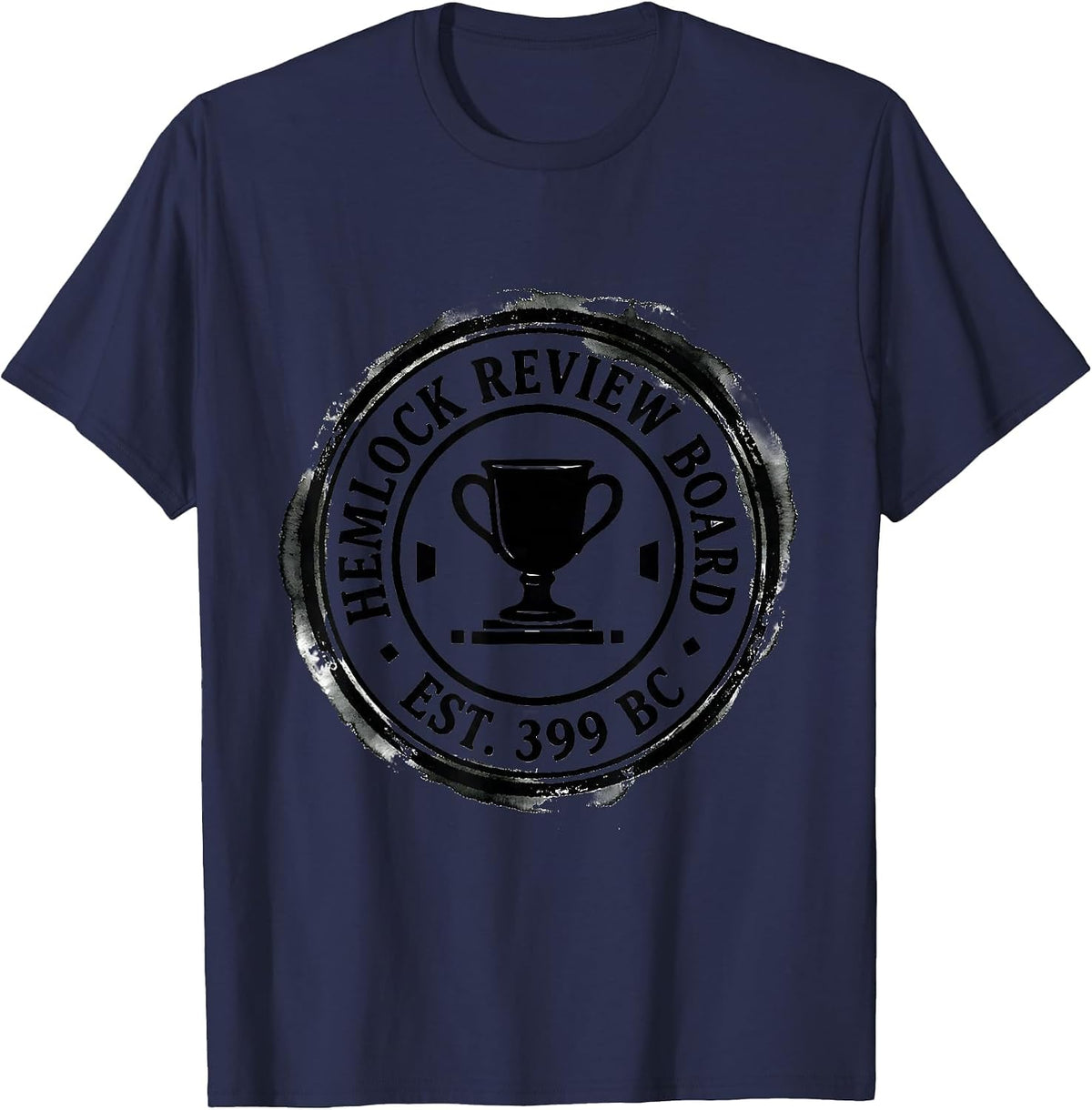 Men's Hemlock Review Board Est 399 BC Ironic Stoic Philosopher T-Shirt - Navy Blue