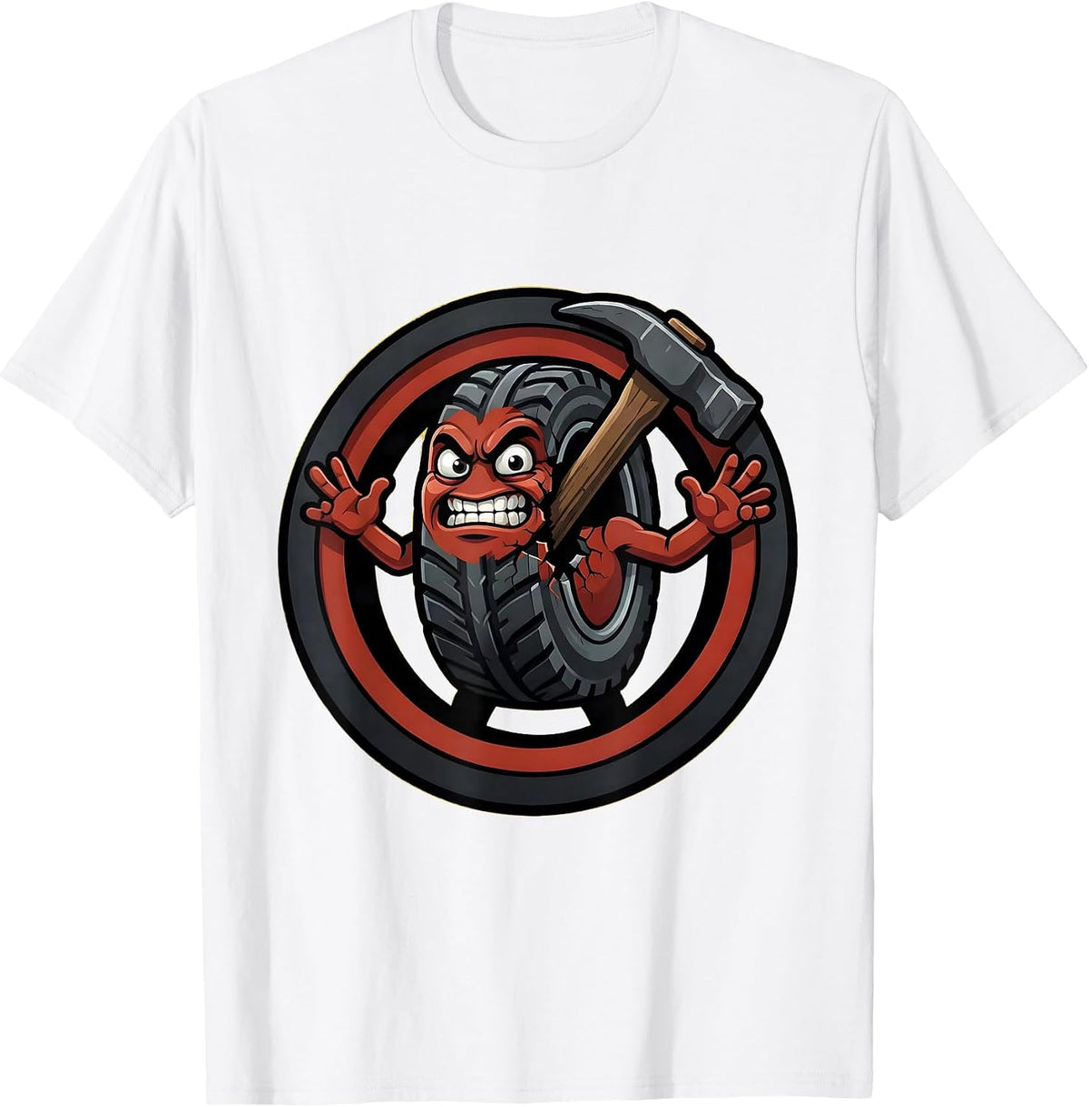 Men's Tire Iron Wedged in Split Tire Graphic T-Shirt - White