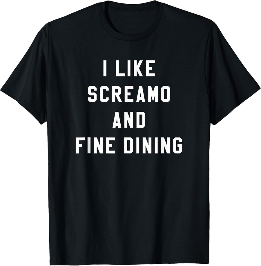I Like Screamo and FINE Dining Funny Emo Goth Punk Music T-Shirt, Men, Black, 6X-Large - As Pictured