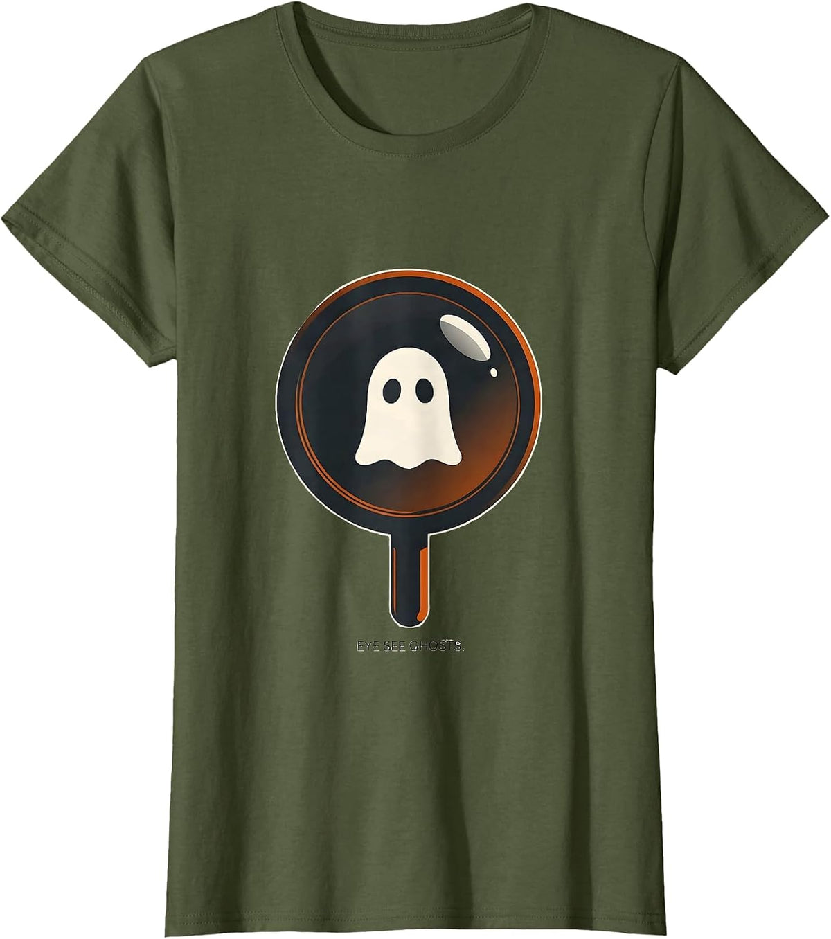 Women's Eye See Ghosts Minimalist Halloween Optometrist Eye Doctor T-Shirt - Olive Green