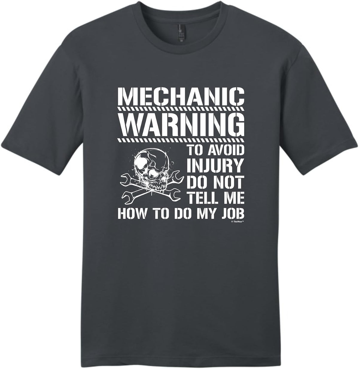 ThisWear Mechanic Warning Avoid Injury YM T-Shirt - Charcoal - L - As Pictured